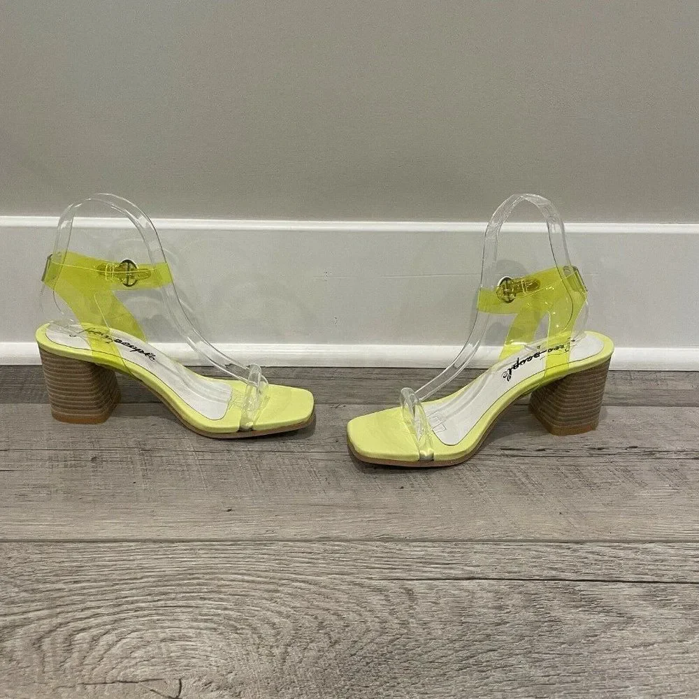 Free‎ People Block Heel Sandal Womens 36 Yellow Natal Transparent NEW